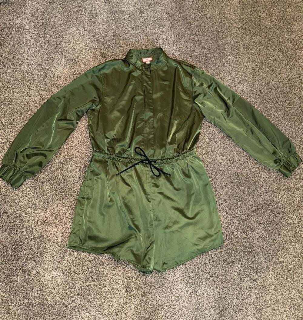 Hunter for Target Women's Olive Green Long Sleeve Satin Romper